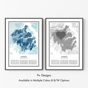 Annapolis Maryland Map Poster, minimalistischer Wandkunstdruck in Schwarzweiß oder Farbe, moderne Reisekarte Home Decor Geschenk