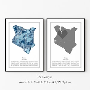 Kenya Map Poster, Minimalist Wall Art Print in Black & White or Color, Modern Travel Map Home Decor Gift