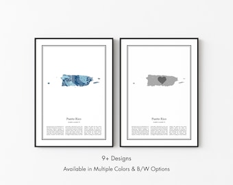 Puerto Rico Map Poster, Minimalist Wall Art Print in Black & White or Color, Modern Travel Map Home Decor Gift