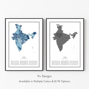 India Map Poster, Minimalist Wall Art Print in Black & White or Color, Modern Travel Map Home Decor Gift