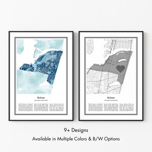 Belmar New Jersey Map Poster, Minimalist Wall Art Print in Black & White or Color, Modern Travel Map Home Decor Gift