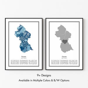 Guyana Map Poster, Minimalist Wall Art Print in Black & White or Color, Modern Travel Map Home Decor Gift