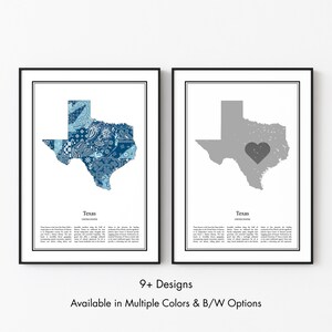 Texas US State Map Poster, Minimalist Texas USA Wall Art Print in Black & White or Color, Modern Travel Map Home Decor Gift