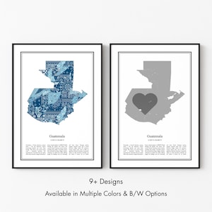 Guatemala Map Poster, Minimalist Wall Art Print in Black & White or Color, Modern Travel Map Home Decor Gift