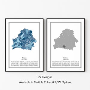 Belarus Map Poster, Minimalist Wall Art Print in Black & White or Color, Modern Travel Map Home Decor Gift