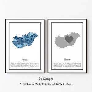 Hungary Map Poster, Minimalist Wall Art Print in Black & White or Color, Modern Travel Map Home Decor Gift