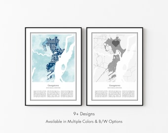 Georgetown South Carolina Map Poster, Minimalist Wall Art Print in Black & White or Color, Modern Travel Map Home Decor Gift