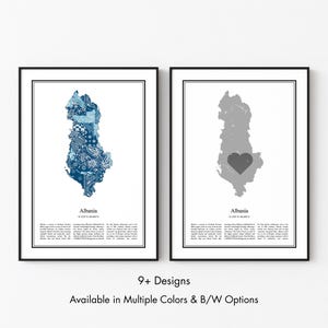 Albania Map Poster, Minimalist Wall Art Print in Black & White or Color, Modern Travel Map Home Decor Gift