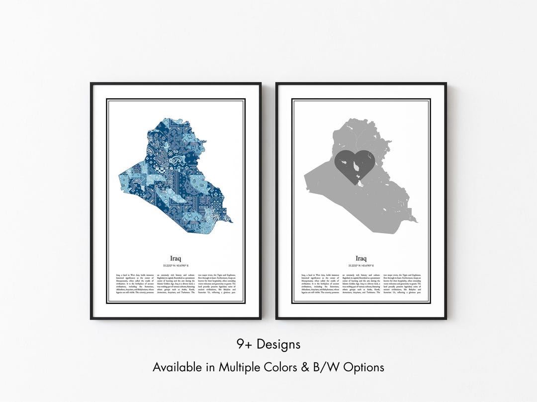 Iraq Map Poster, Minimalist Wall Art Print in Black & White or Color ...