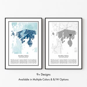 Boothbay Harbor Lincoln County Map Poster, Minimalist Wall Art Print in Black & White or Color, Modern Travel Map Home Decor Gift