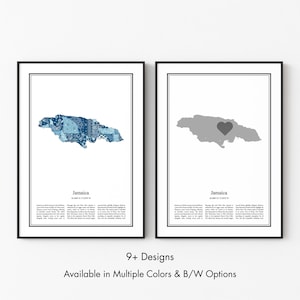 Jamaica Map Poster, Minimalist Wall Art Print in Black & White or Color, Modern Travel Map Home Decor Gift