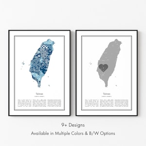 Taiwan Map Poster, Minimalist Wall Art Print in Black & White or Color, Modern Travel Map Home Decor Gift