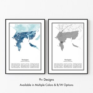 Stonington Connecticut Map Poster, Minimalist Wall Art Print in Black & White or Color, Modern Travel Map Home Decor Gift