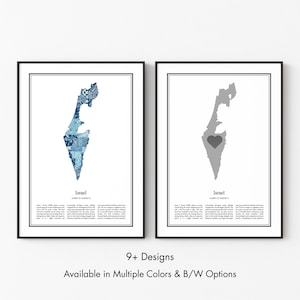 Israel Map Poster, Minimalist Wall Art Print in Black & White or Color, Modern Travel Map Home Decor Gift