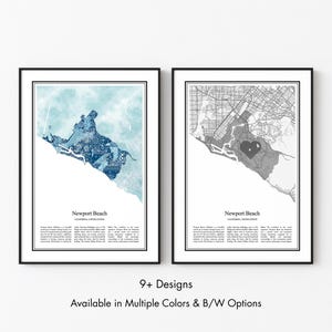 Newport Beach California Map Poster, Minimalist Wall Art Print in Black & White or Color, Modern Travel Map Home Decor Gift