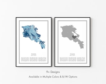 Armenien Karte Poster, minimalistische Wandkunst in Schwarzweiß oder Farbe, moderne Reisekarte Wohnkultur Geschenk