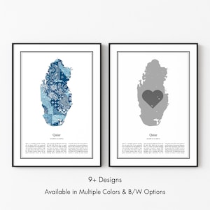Qatar Map Poster, Minimalist Wall Art Print in Black & White or Color, Modern Travel Map Home Decor Gift