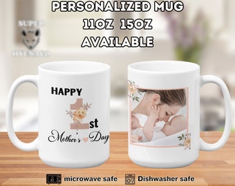 Tazza da caffè per la prima festa della mamma Tazza personalizzata per la mamma Tazza in ceramica lucida Tazza personalizzata per la festa della mamma Regalo per la mamma Buona prima festa della mamma.