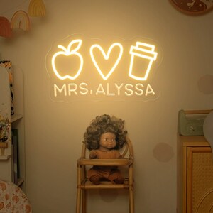 Teacher Name Neon Sign For Classroom| Teacher Name Sign| Teacher Love Gift | Classroom Decor | Door Hanger|Pencil Decor| Back To School Gift