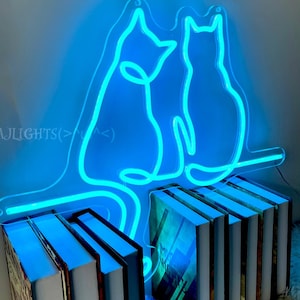 Custom Couple Cats Neon Sign, Cat Line Art, wall art neon sign, Cat mom gift, custom cute cat led sign, gift for kids, Housewarming Gift