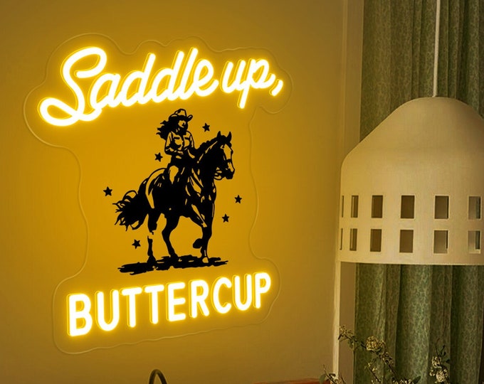 Saddle Up, Buttercup Leuchtreklame Country Western Zeichen | Cowgirl Zimmer Dekor |Cowboy Party Dekor | Trendy Ästhetisches Dekor |Ranch Wand Dekor|