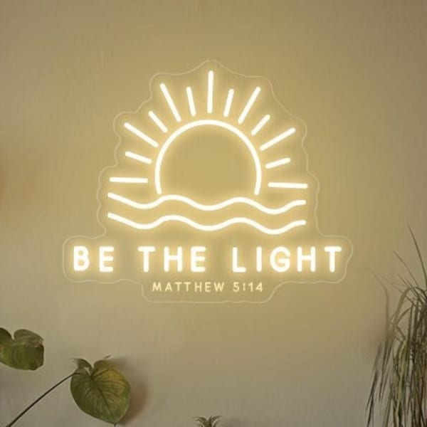 Be the light Neon Sign| Sun And Wave Neon Sign| Bible Verse LED Decor | Gift For Christians | Mathew 5:14 Decor Sign | Religious Faith Sign