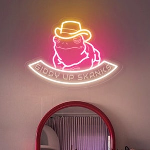 Custom Text Cowboy Frog Neon Sign | Giddy Up Sluts/Skanks Sign| Howdy | Frog Toad Lover | Game Room Decor| Funny toad sign|Cowboy Room Decor