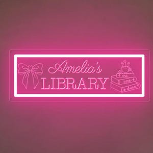 Custom Name Library Neon Sign: Book Lover Gift