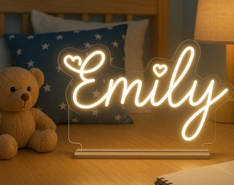 Custom Neon Sign With Free Standing, Business Neon Sign, Office Desk Plate, Kid Name Sign, Dorm Desk Sign, Back to school gift