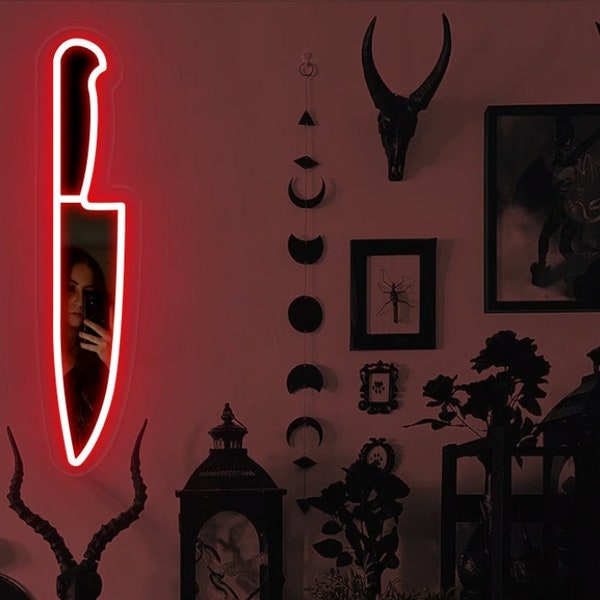 Knife Mirror Neon Sign | Goth Lover Gift | Gothic Decor| Goth Room Decor| Dark Art Decor| Horror Movie Knife| Horror Movie Inspired