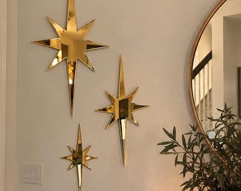 Custom Gold Mirror Acrylic Star Wall Decor, Mid century star decor, Starburst  Sign
