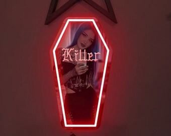 Custom Text Coffin Neon Sign: Gothic Mirror Decor