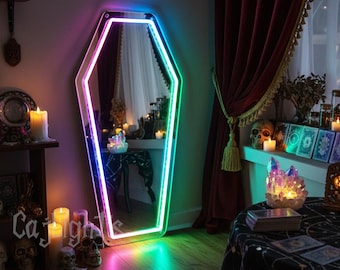 Multicolor Coffin Mirror Neon Sign: Goth Room Decor