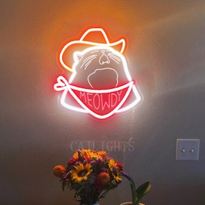 Cowboy Cat LED Neon Sign: Meowdy Funny Cat Light