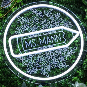 Teacher Flower Name Neon Sign For Classroom| Teacher Sign| Personalized Classroom Decor| Teacher Welcome Sign| Door LED Hanger| Teacher Gift