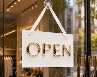 Custom Open/Closed Acrylic Sign, Waterproof Business Door Sign,Double Sided Shop Sign, Cafes/Salon/shop Boutique Storefront Hanging Sign