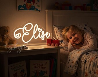 Custom Kid Name Table Neon Sign: Freestanding LED Desk Plate, Kid Room Decor, Christmas Gift