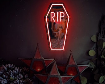 RIP Coffin Neon Sign: Goth Room Decor, Dark Art