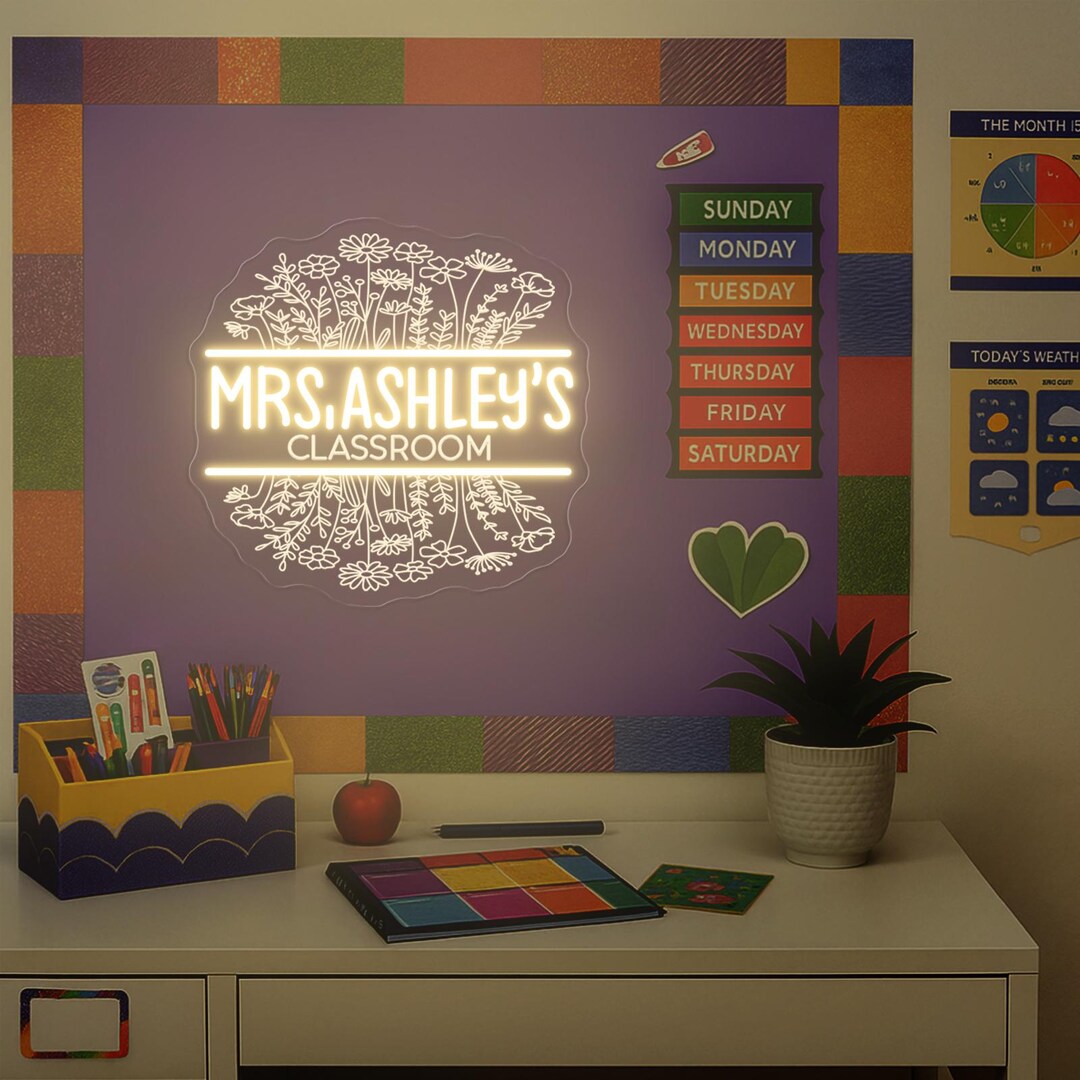 Personalized Teacher Name Neon Sign: Classroom Decor, LED Door Hanger ...