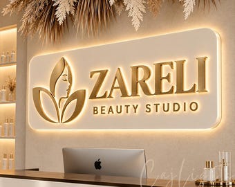 Custom LED Backlit Lightbox Sign, Business 3D Logo Sign, Illuminated Salon Wall Sign, Light Up Reception Sign, Office Logo Decor