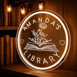 Custom Name Library Neon Sign: Book Lover Gift, Chiristmas Gift