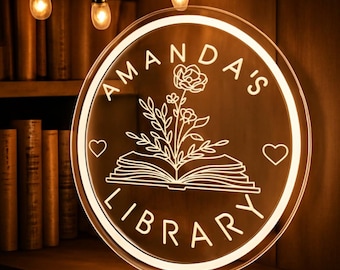 Custom Name Library Neon Sign| Bookworm Gift|Book Lover Gift| Library Decor| Home Library Sign|Librarian Gift|Christmas Gift|Bookshelf decor