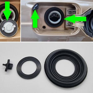 May include: A set of three black rubber fuel tank filler neck seals. The seals are in different sizes and have a ring shape. The seals are used to prevent fuel leaks.