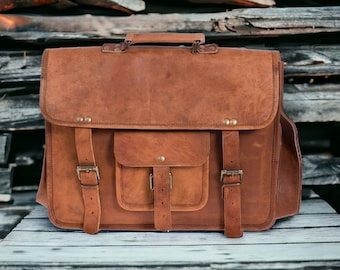 Men's Leather Laptop Bag, Personalized Leather Messenger Bag, Crossbody Laptop Bag, Satchel Distressed Bag, Laptop Bag, Best Gift for Him