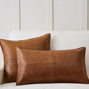 Rustic Charm: Genuine Lambskin Leather Pillow Cover in Antique Brown for Stylish Home Decor image 3