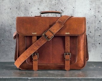 Personalized Leather Messenger Bag, Men's leather briefcase, messenger bag for laptop, laptop shoulder bag, anniversary gift for husband