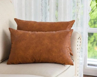 Antique Brown Genuine Lambskin Leather Pillow Cover: Luxurious Sofa Cushion Case for Living Room & Bedroom Décor