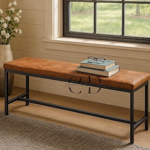 Custom Leather Bench Cushion: Handmade Full-Grain Upholstery Pad
