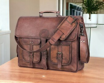 Custom Leather Laptop Bag, Personalized Leather Messenger Bag, Crossbody Laptop Bag, Satchel Distressed Bag, Laptop Bag, Best Gift for Him