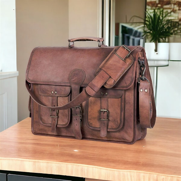 Custom Leather Laptop Bag, Personalized Leather Messenger Bag, Crossbody Laptop Bag, Satchel Distressed Bag, Laptop Bag, Best Gift for Him